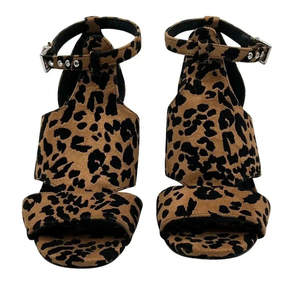 Topshop Womens 8 Leopard Animal Print Suede Chunky Block Heel Shoe Ankle Strap - Picture 7 of 14